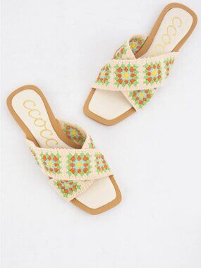 CCOCCI Hayden Crochet Granny Green Square Cross Strap Size 10 NEW